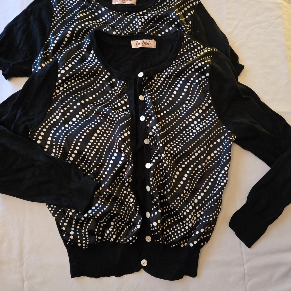 Polka Wave Black Button-Front Cardigan